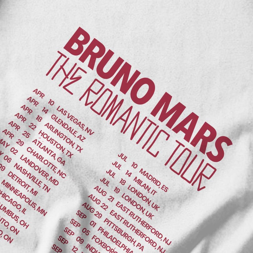 Men T Shirt 2026 The Romantic Tour American Singer Bruno Mars Idea Y2K Graphic Oneck Unisex Clothes T Shirts