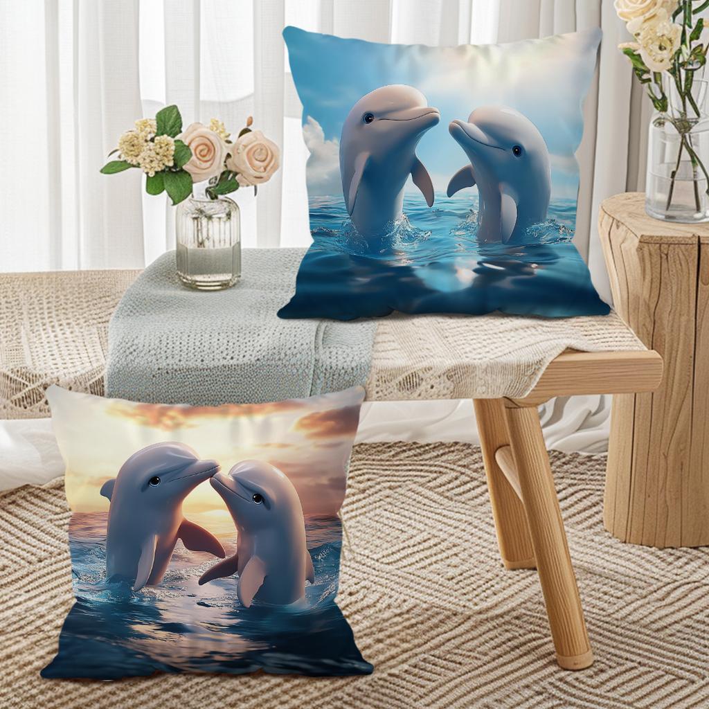 45X45Cm Dolphin Pillowcase Cushion Case 100% Polyester Living Room Bedroom Sofa Office Cushion Pillowcase Home Room Decoration