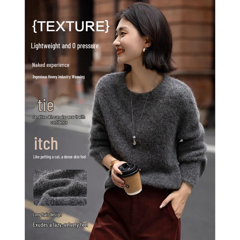 De Mana Women's Alpaca Blend Loose Fit Round Neck Sweater