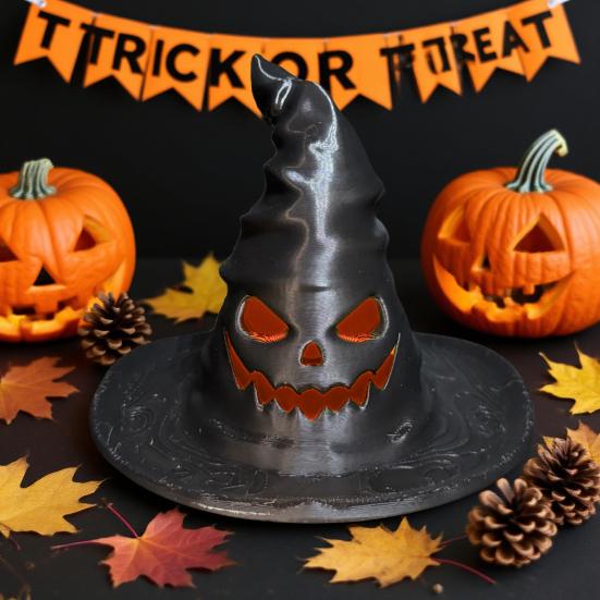 Halloween Witch Hat Tealight Holder Spooky Plastic Carved Witch Hat Candle Holder for Indoor Home Table Shelf Halloween Decor