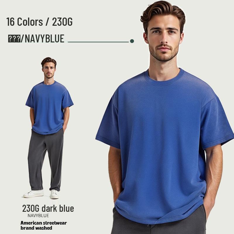 230g Tie-Dye Washed & Distressed European Crew Neck Drop Shoulder T-Shirt