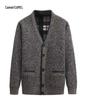 Men's Winter Thickened V-Neck Plus Velvet Sweater Cardigan for Middle-Aged & Elderly