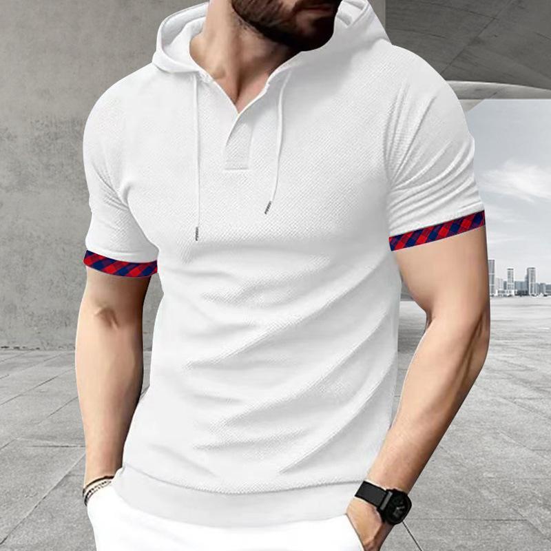 Mens Casual Short Sleeve Hooded Henley Shirt