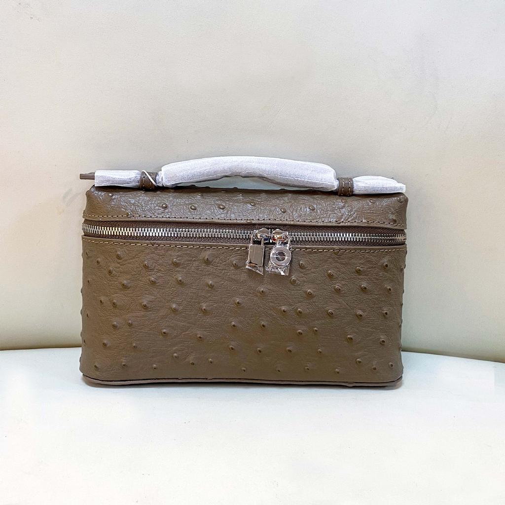 2025 New Head Layer Leather LP19 Lunch Box Bag Fashion Ostrich Pattern Fashion Versatile Single Shoulder Crossbody Makeup Bag