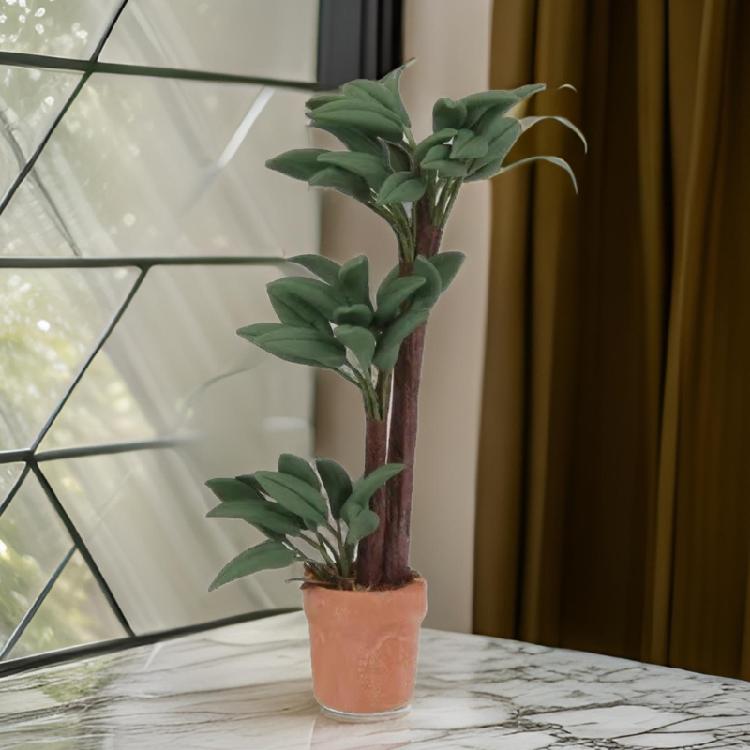 Realistic Plant Dollhouses Miniature Brazilwood Money Tree with Pottery Pot for 1/12 Dollhouses Garden and Patios Decors
