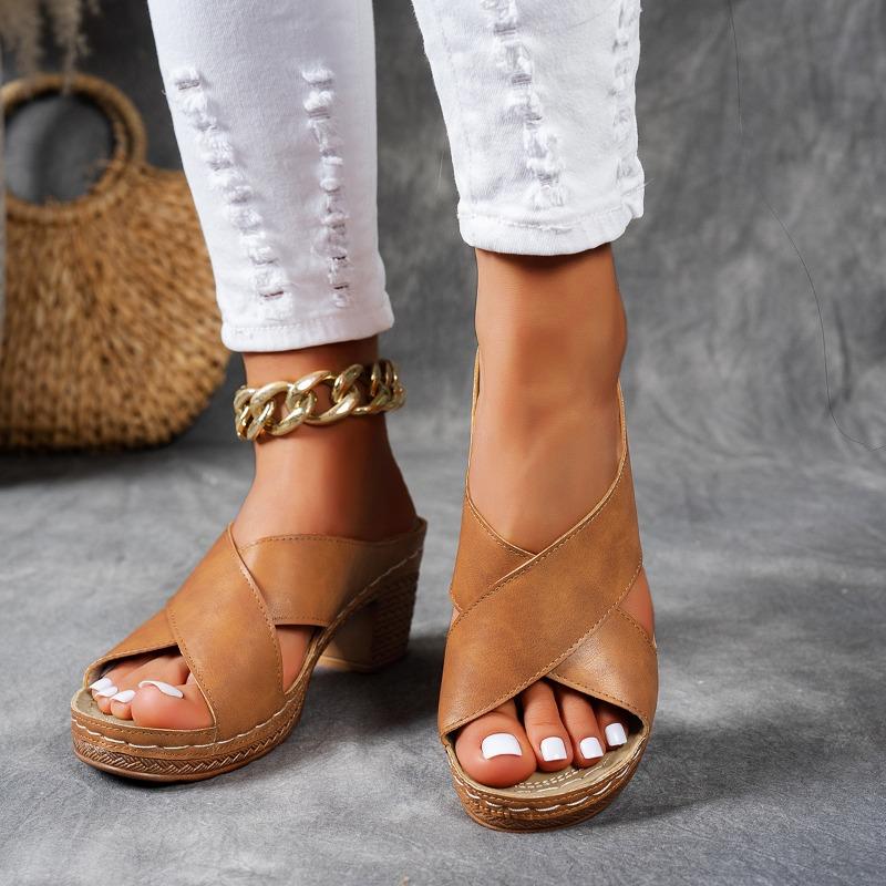 Oversized, Open Toed, High-heeled Slippers, Women's Shoes, Thick Heels, Sandals