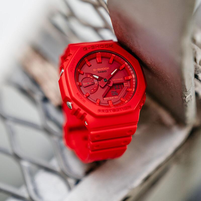 Casio Iron Man Color Coast Octagon Waterproof Quartz Movement Resin Strap Japanese and Korean Watch Men's Watch Red Dial GA-2100-4APR-person