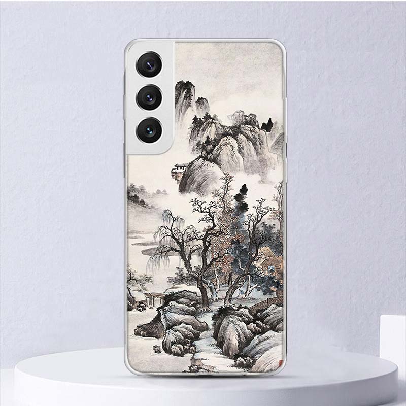 Chinese Style ink Painting Art Soft Case For Samsung Galaxy S25 S24 S23 S22 Ultra Phone Cover S20 FE S21 Plus S25 Edge + Funda C