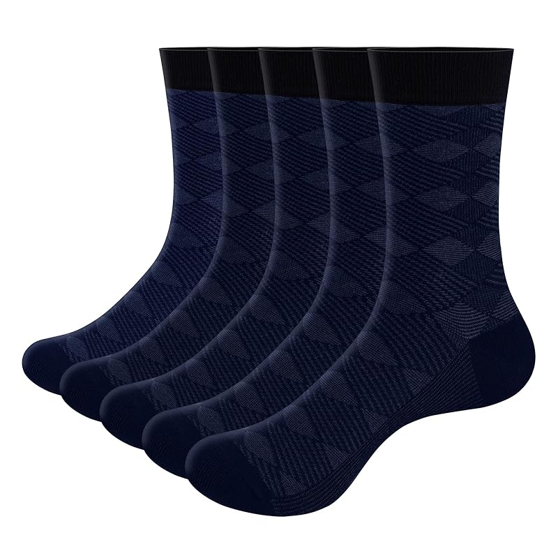 

[YUEDGE] socks men s business socks Odor prevention breathable Plain color blue mid calf socks Four seasons applicable business casual 25-27cm, 5 pair