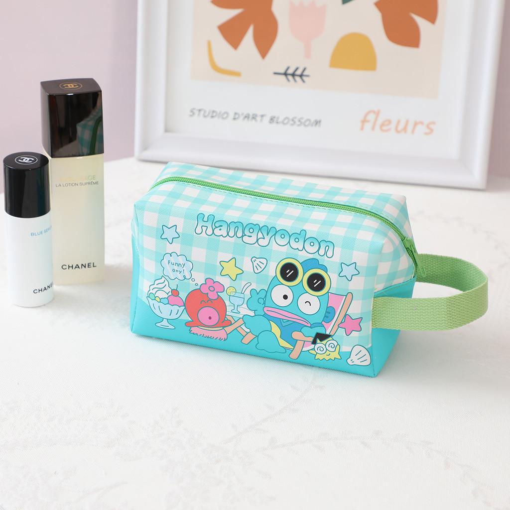 Melody Grid Party Cartoon Leather Waterproof Makeup Storage Bag With Handle