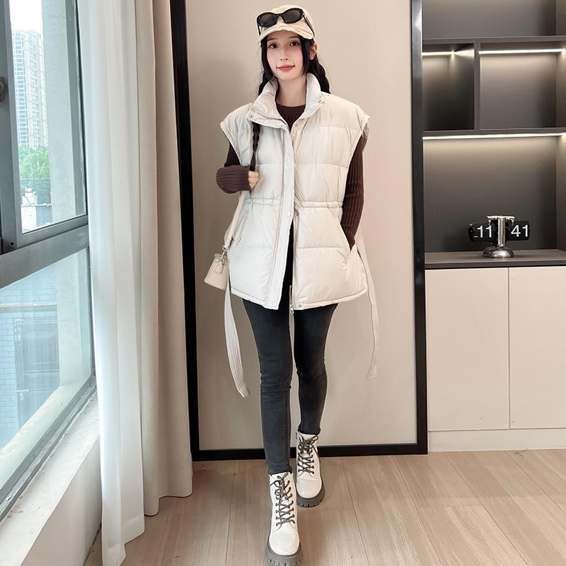 Women's Korean Style Thickened Stand Collar Sleeveless Vest - Autumn/Winter Waist-Cinching Loose Fit.