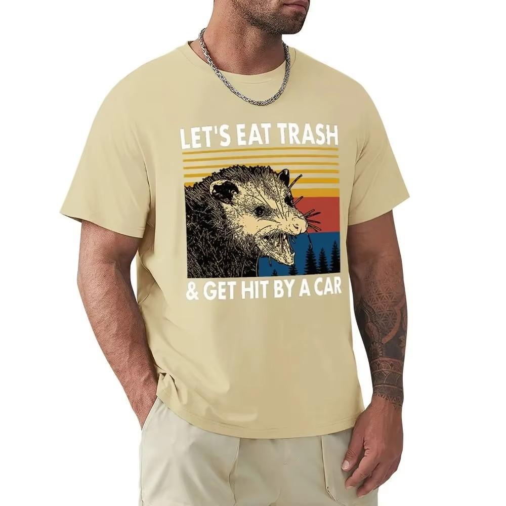 Raccoon Let's Eat Trash & Get Hit By A Car Vintage T Shirt Harajuku Short Sleeve T-shirt 100% Cotton Graphics Tshirt Tops