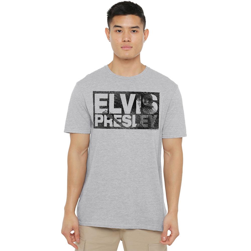 Elvis Presley Unisex Adult Block Letters Heather T-Shirt
