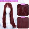 Deep Red Wig Long Sprincess Traight Bangs 22 Inch  Fiber Synthetic Heat-resistant Natural Party or Selfie For Women Korean Fashion