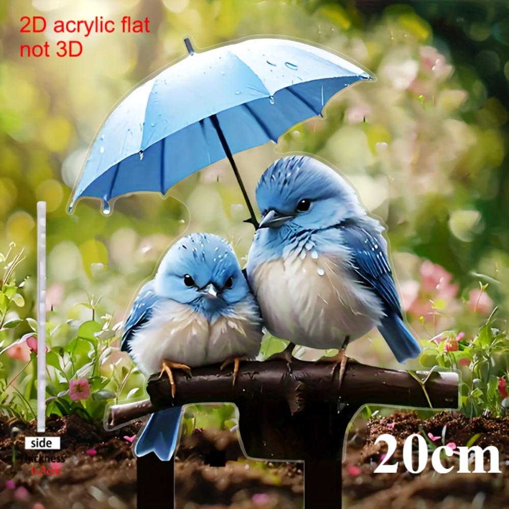 Cute blue bird, 2D flat acrylic, decoration, outdoor, suitable for garden, lawn, gifts, Christmas, Halloween