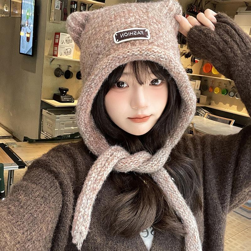 Autumn And Winter Woolen Cute Bear Ear Hat For Women 2026 Cute Fashionable Warm Outdoor Warm Cold-proof Sweet Knitted Newhat