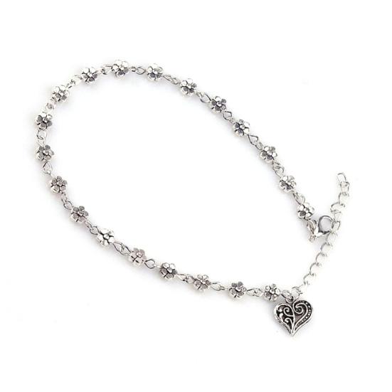 Boho Women Flower Heart Pendant Ankle Foot Bracelet Barefoot Sandal Anklet