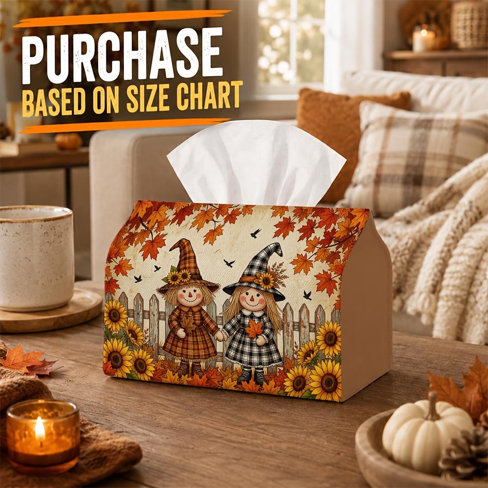 1pc Rustic Craft Folk Tissue Box - Scarecrow Doll Couple Napkin Storage Box, Suitable for Rolls/facial Tissues/single Sheets,available for Halloween &