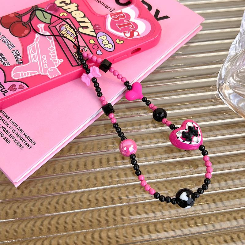 Trojrozměrné ručně malované korálkové korálky sladké cool černé růžové korálky mobilního telefonu řetěz hvězda Spice Girl hipster
