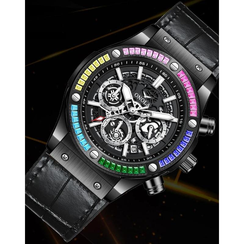 ONOLA Luxury Men Watch Casual Colored Diamond Luminous Calendar Quartz Watch Waterproof Watch Men Chronograph Wristwatch Clock