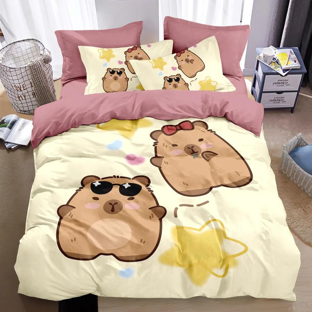 Cartoon Cute Capybaras Duvet Cover 3D Printed Quilt Cover And Pillowcase Bedding For Children And Adult Set Queen Size 2/3Pcs