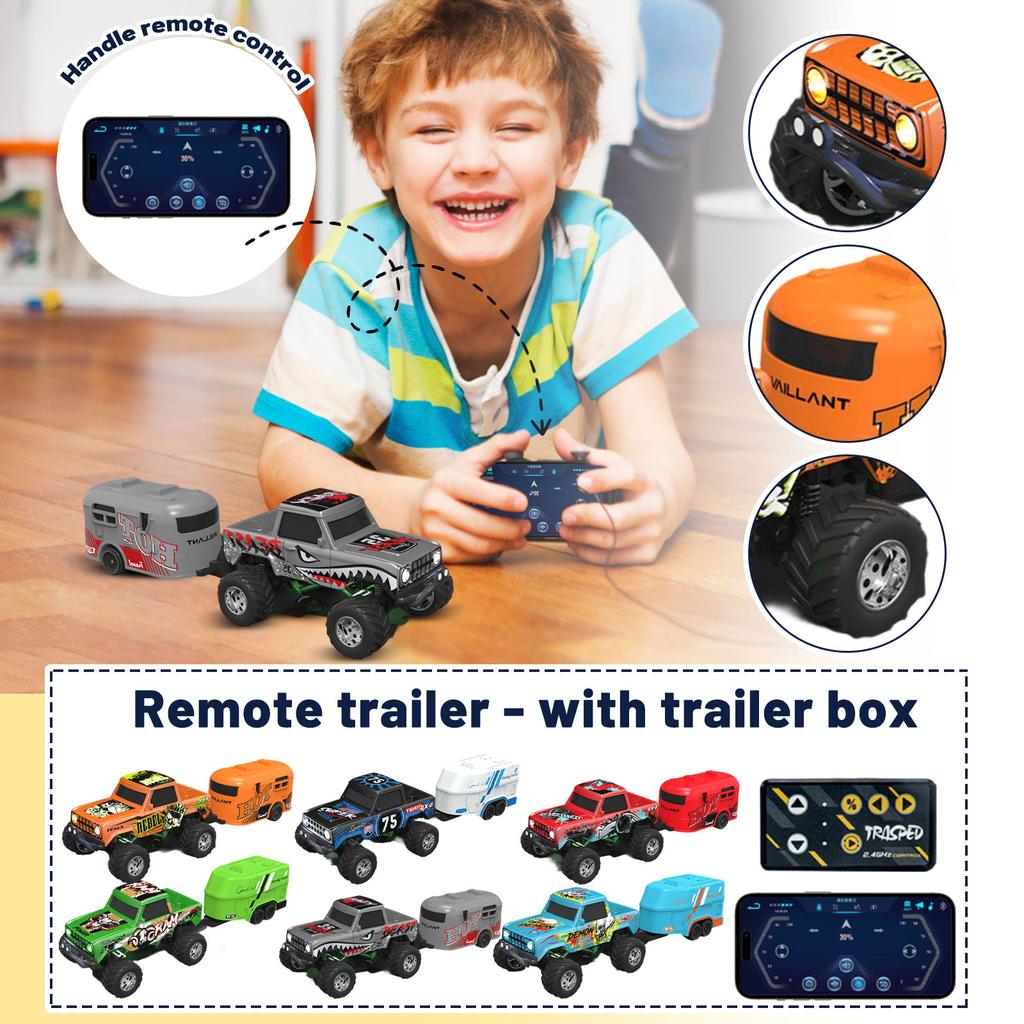 RC Truck, 1:64 Scale Truck With Lights, Remote Control Truck, 2.4GHz Rc Truck, Rechargeable Remote Control Semi Truck With Trailer