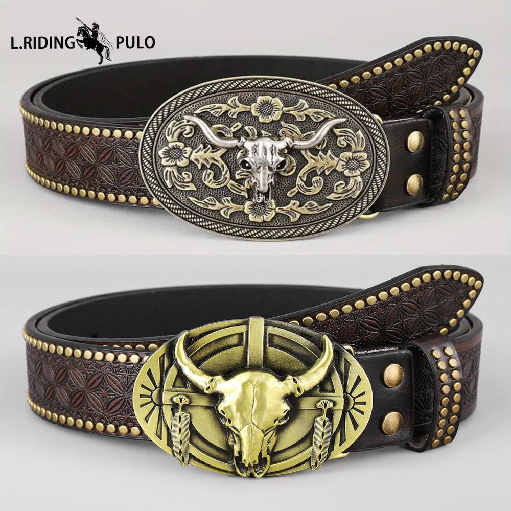Cintura Western in Denim Tendenza Retro Gioventù Punk Rilievo Uomo Borchie Pelle Cintura
