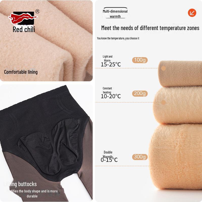 Women's Sheer Black Leggings: Red Pepper Design, Autumn/Winter, Abdomen & Hip Support