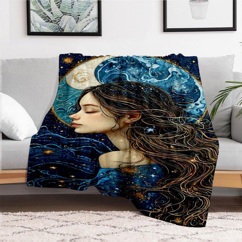 "Starry Night Dream: Celestial Moonlight Earrings"Blanket Flannel Throw Blanket for Sofa, Bed, Travel, Camping, Office, Couch, Chair, And Be