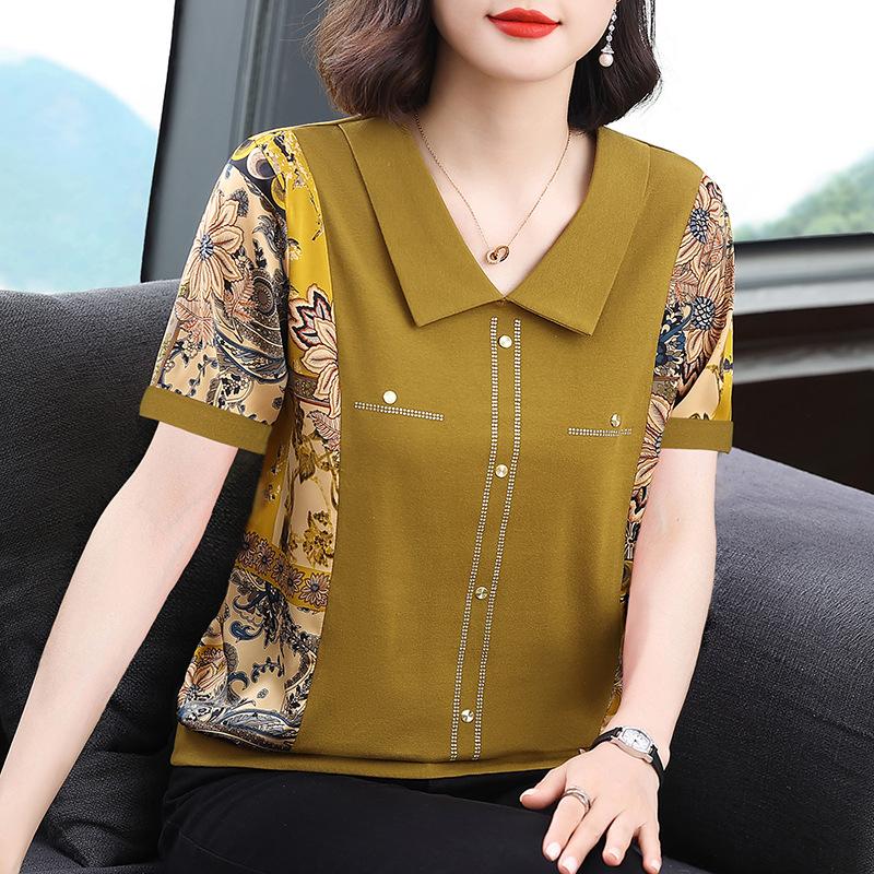 Short-sleeved T-shirt Women's Summer New Doll Collar Mother T-shirt Large Size Fat Mm Loose Women's Top