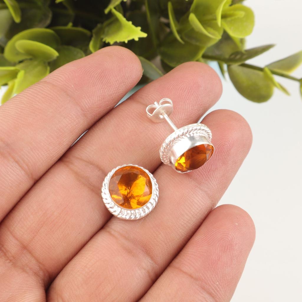 Citrine Gemstone 925 Stamped Silver Jewelry Handmade Stud Earrings 0.53" For Her EE-147-14
