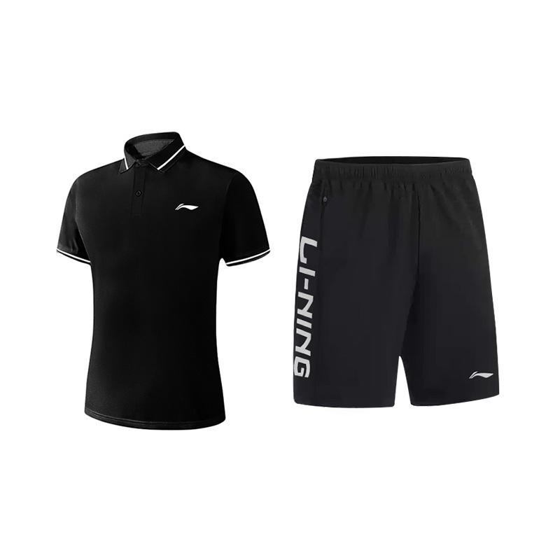 

Li-Ning Fashionable Comfortable Breathable Short Sleeve Simple Quick-Dry Shorts Casual Sports Suit Unisex suit YPLT041-3+YKSV115-1 M