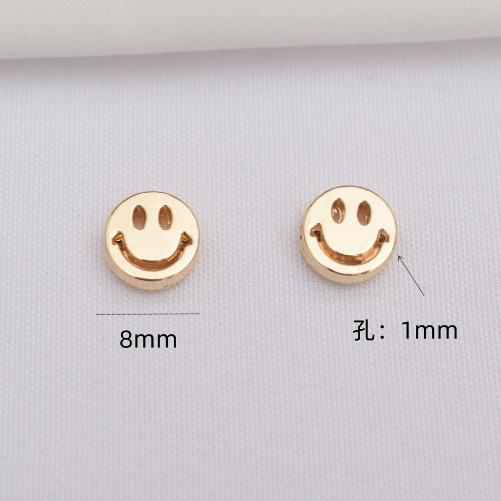 50pcs Color Retention 14K Gold Smiley Face Round Bead Diy Hand Necklace Spacer Loose Bead Bracelet Jewelry Accessories Beaded Accessories