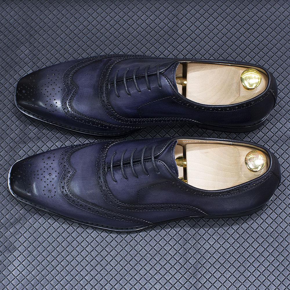Fashion Size 7-12 Handmade Men's Wingtip Oxford Shoes Genuine Calfskin Leather Brogue Dress Shoes Classic Business Formal Shoes for Men