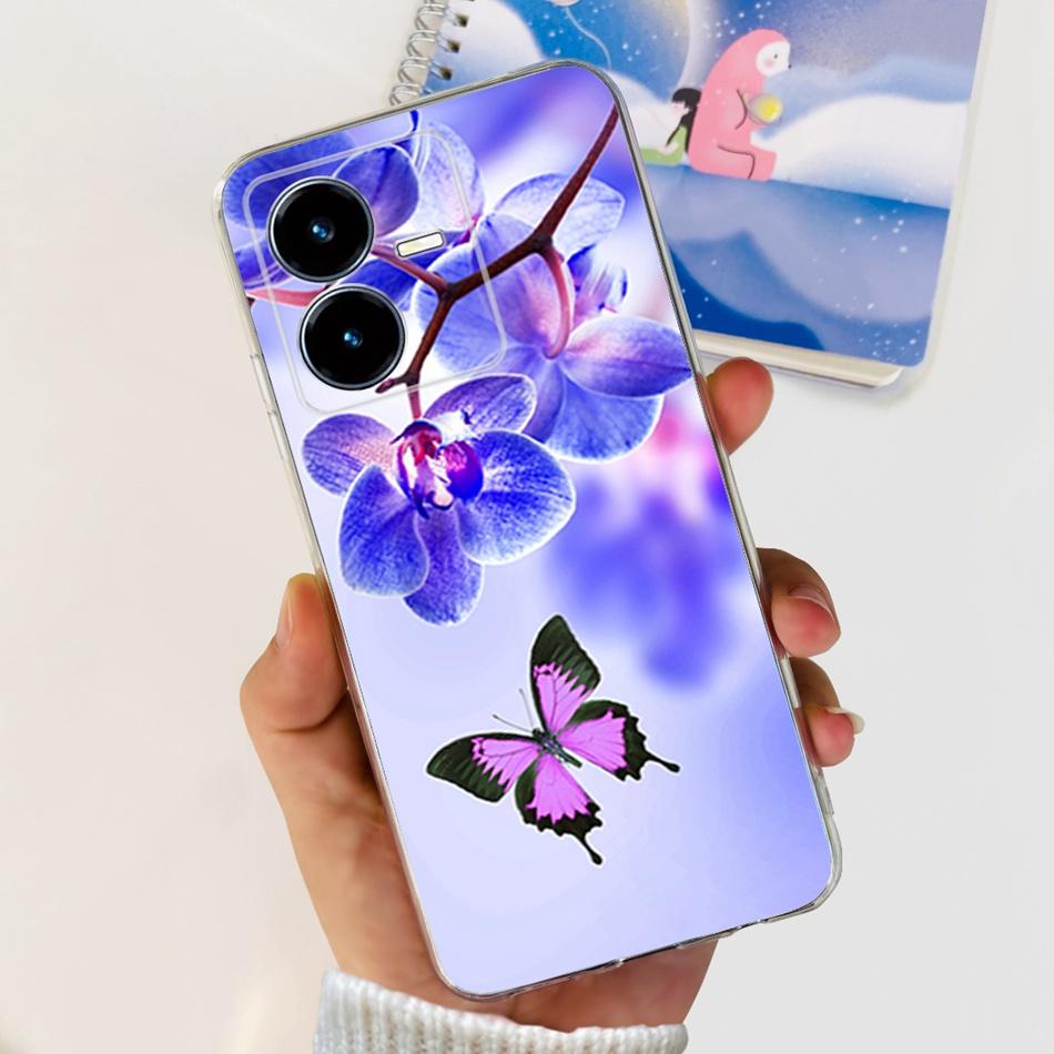For Vivo Y22s Y22 Case VivoY22 Y 22 22S 4G 2022 V2206 V2207 Elegant Printing Soft Silicone Clear TPU Slim Phone Back Cover