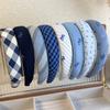 Blue Checkered Bow Sponge Hairband for Girls  High Headband with High Head Top  New Wide Edge Headband