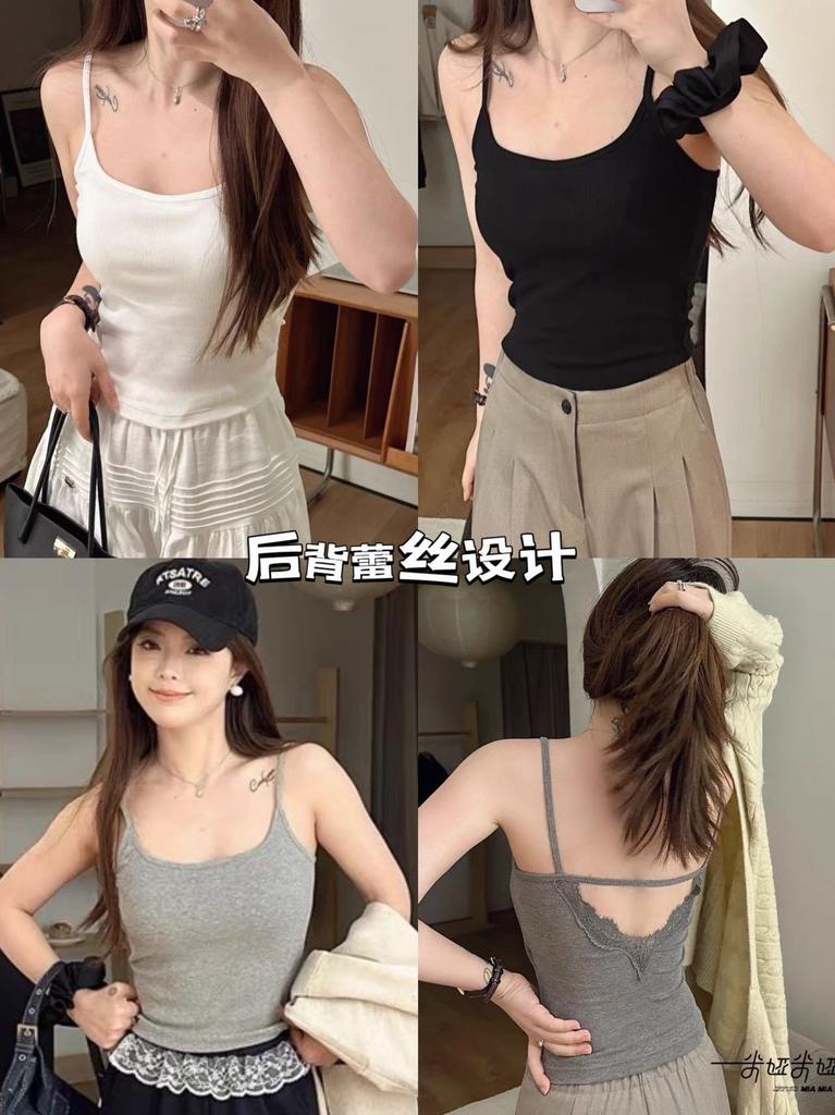 #Summer integrated back lace sling vest fixed integrated cup slim and thin versatile and thin