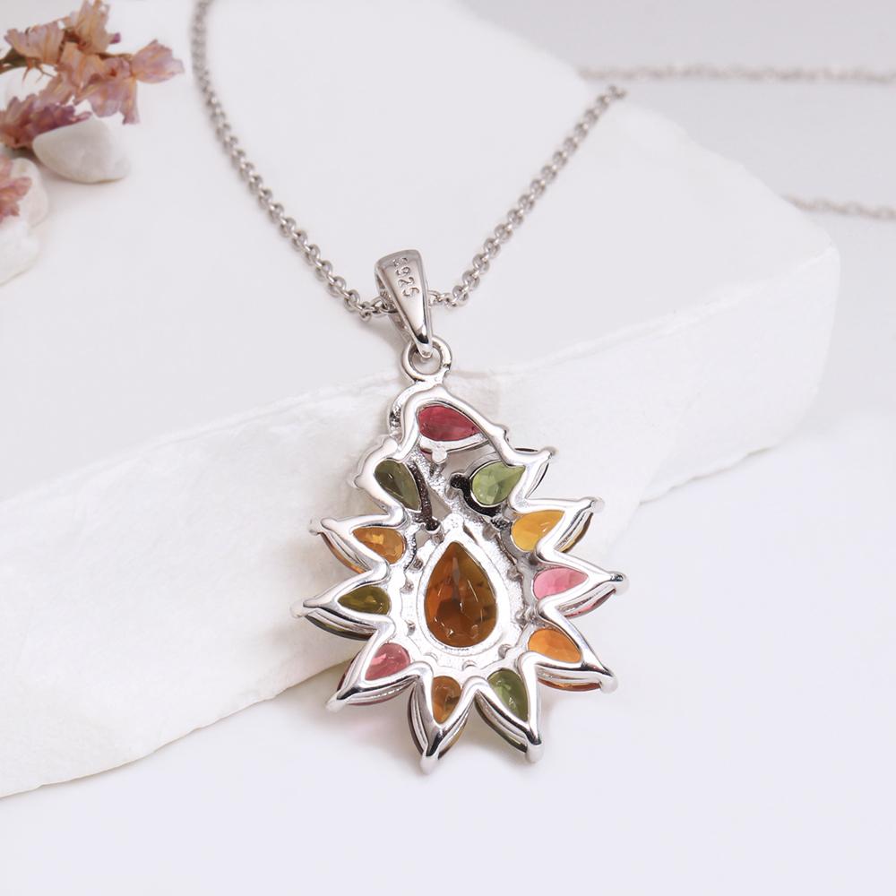 925 Sterling silver Gorgeous design Colorful Natural Tourmaline pendant necklace for women girls fine jewelry nice gift