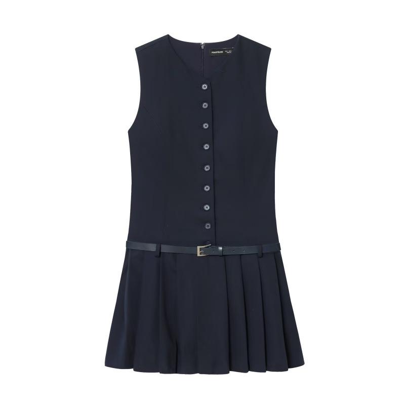 

2026 Spring European & American V-neck Belted Low-waist Pleated Skirt Suit S