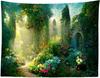 Fairy Tale Garden Tapestry - Enchanted Flower Arche, Colorful Greenery Wonderland Wall Hanging for Girl Princess Magic World