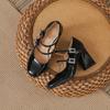 2025 early spring new shoes black JK college style with skirt square diamond high heels 8cm not tired feet thick heel single shoes