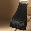 Women Maxi Skirt Elastic High Waist Pleated Skirt Solid Color Smooth Satin A-Line Skirt Work Leisure Wear
