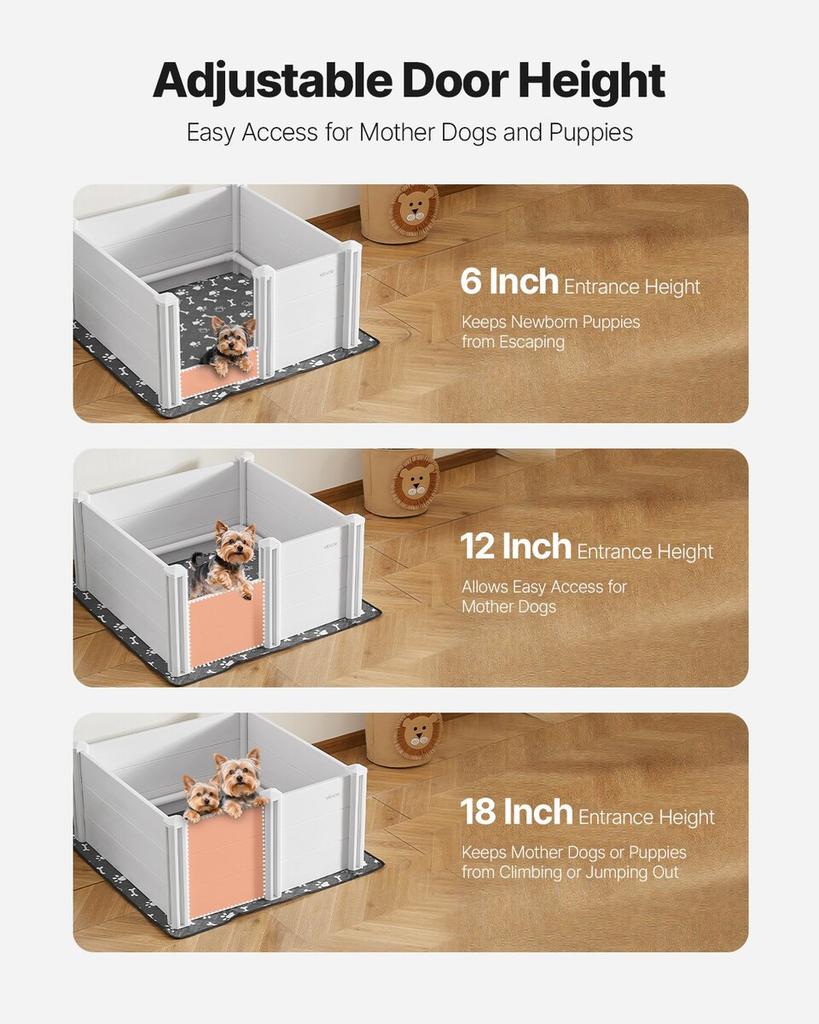 Dog Whelping Box 38.6x38.6x18.1 inch Door Height Adjustable for Medium Dog