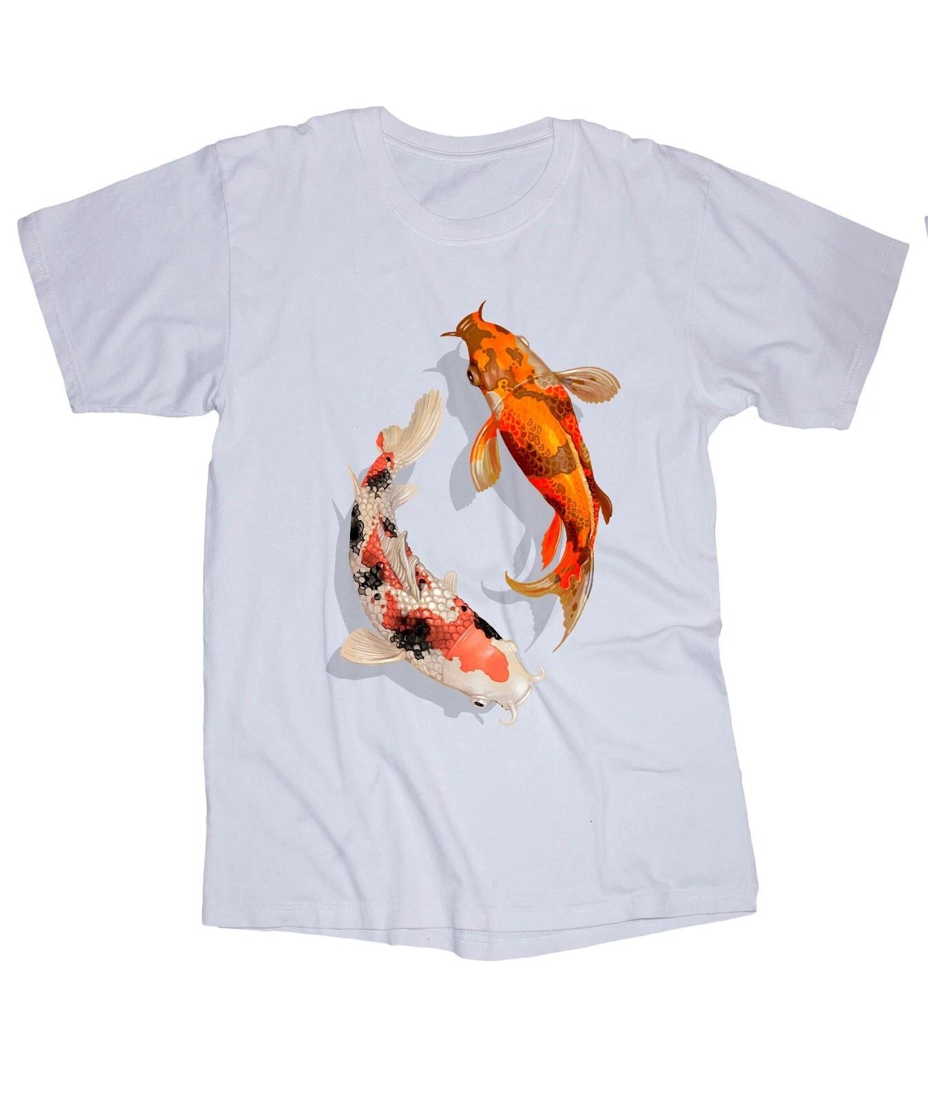 

KOI Fish swimming Japanese Japan China white T-shirt Tattoo Drawing S