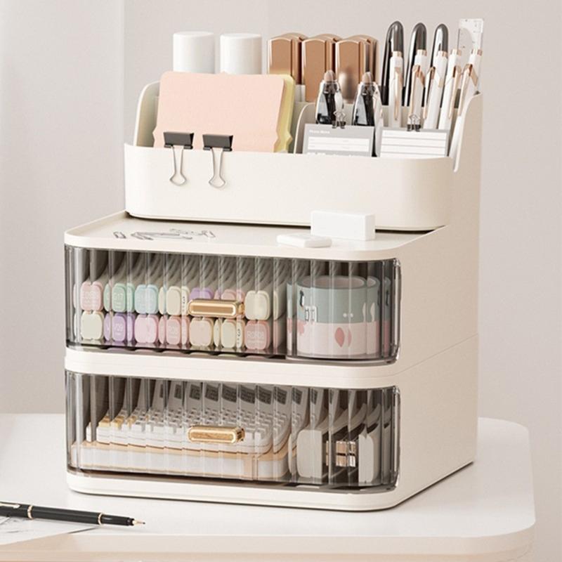 Multifunctional Desktop Cosmetics Organiser With Drawer Stacking Plastic Storage Trays For Beauty Tools School Supplies