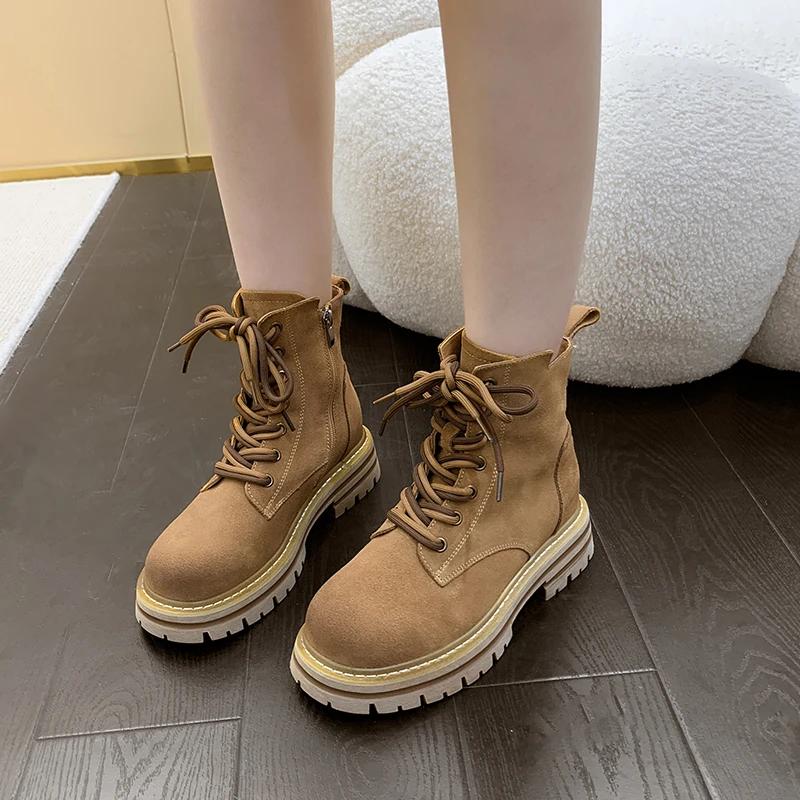 

Модные коричневые ботильоны женские на толстой подошве теплые меховые зимние ботинки женские ковбойские сапоги обувь для женщин 40 темно-коричневого