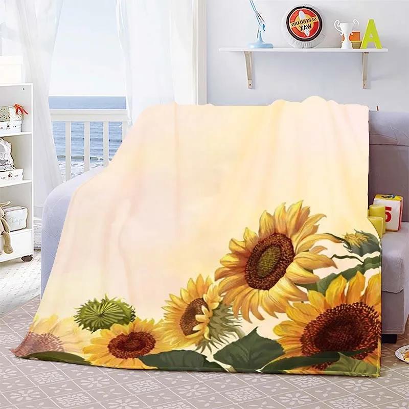 Sunflower Cute Floral Fleece Flannel Blanket Lightweight Comfortable Soft Warm Blanket for Bed Couch Sofa Blanket King Full Size