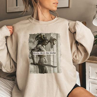 Vintage Girls Will Be Girls Sweatshirt Feminist Sweater Women's Empowerment Hoodies Casual Long Sleeve Pullover Feminism Hoodies