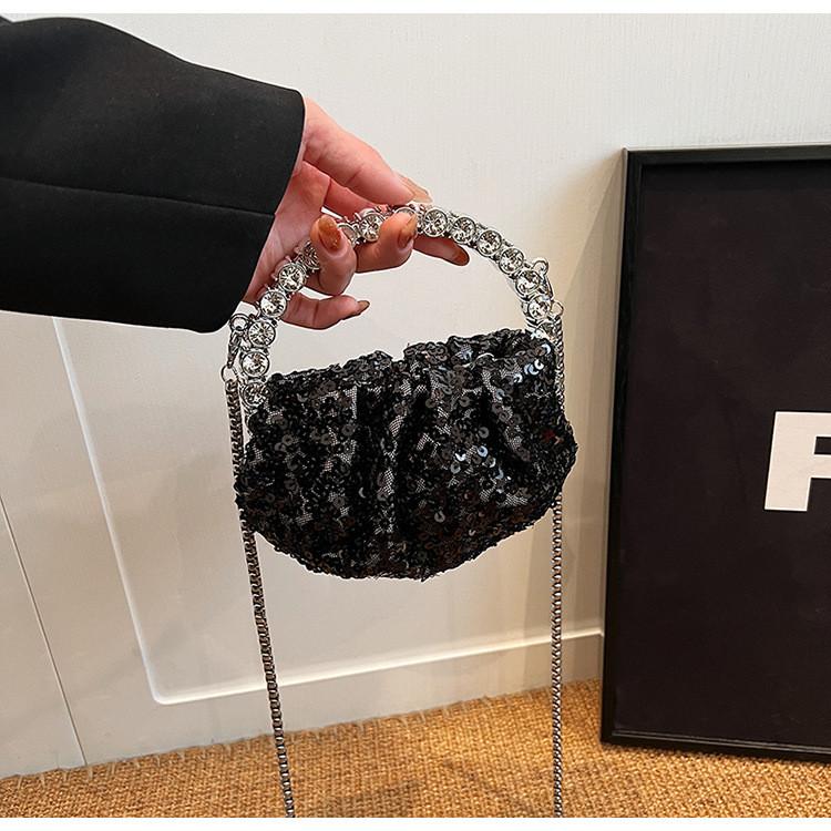 Glamorous Sequin Chain Bucket Bag Women's Urban Minimalist Shoulder Bag