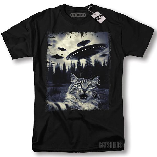 Kitty Cat UFO Selfie Funny Cat Animal Lover Gift Graphic T-shirt XXL